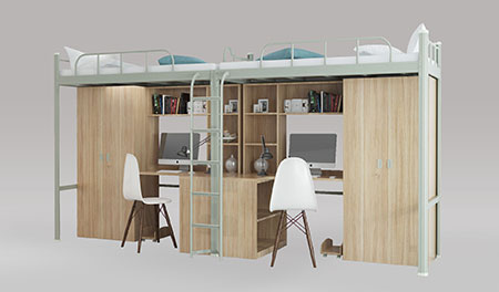 二连2人位-侧梯-学生宿舍组合公寓床